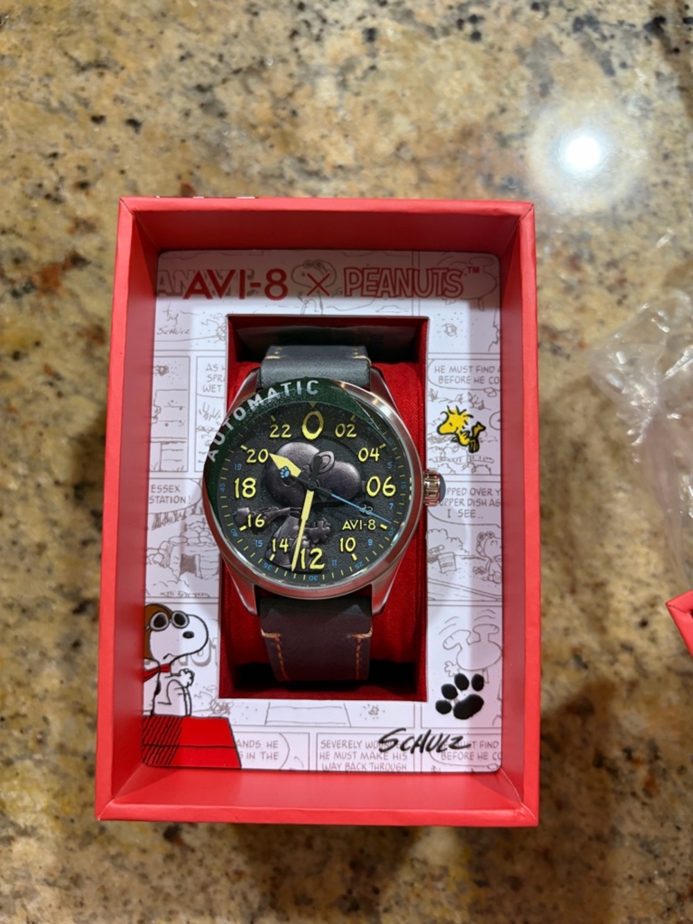 AVI-8 x Peanuts Snoopy Pilot Automatic Watch - Black Dial, Brown Strap